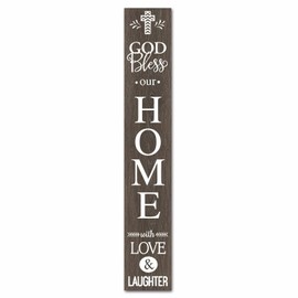 Isaric Bless This Home Vertical Sign,Vertical Wooden Welcome Sign,Rustic Wooden Vertical Sign,God Bless Our Home with Love & Laughter Sign for Front Door,8*48Inch Farmhouse Retro Wall Art Wood
