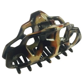 Parcelona Honey Black Beige 3 1/2" Celluloid Acetate Sturdy Claw Clips Covered Spring No Slip Grip Jaw Hair Claw Clips Clamp Clutcher for Women and Girls, Made in France