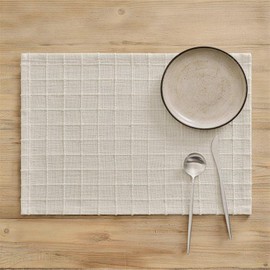 ZeeMart Artisanal Grid Decorative Linen Placemats Set of 6, Ivory