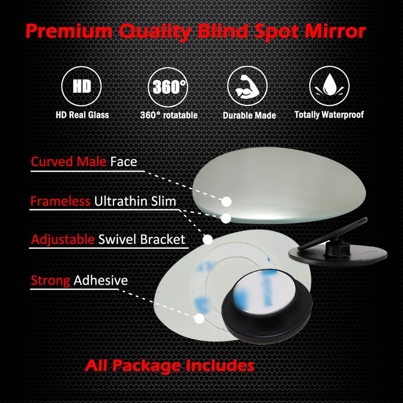 Ampper Oval Blind Spot Mirrors, Frameless 360 Degree Adjustabe HD