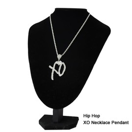 Hip Hop XO Necklace Pendant Hip Hop Rock Rapper Jewelry Necklace for Women Men Cubic Zirconia Xo Letter Pendant Necklace Gift Jewelry (XO Silver Necklace)
