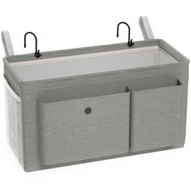 Edudif Bedside Caddy Bedside Organizer with Fixed Straps & Water Bottle Holder, Bunk Bed Caddy ideal for Home, Dorm, Hospital, Crib, Versatile Bedside Storage Solution (Grey)