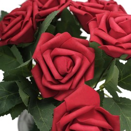 LIVILAN Red Roses Artificial 25 Pcs Fake Red Roses Realistic Flowers Faux Rose Bouquet Artificial DIY Flowers for Indoor Table Decor Wedding Centerpieces Arrangements Party Home Decorations