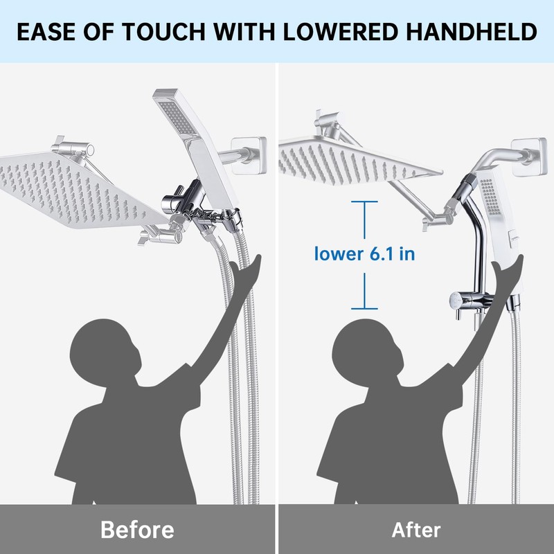 G-Promise All Metal Shower Diverter with Low Handheld Holder, 3-Way