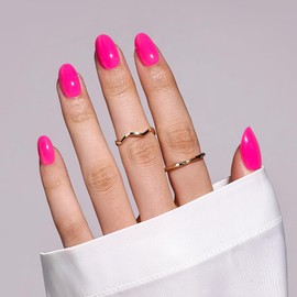 MelodySusie Press-On Nails Short Oval Hot Pink, Long-lasting & Glossy Finish, Reusable with Glue for Woman Girl, 16 Sizes-32Pcs Fake Nails Kit