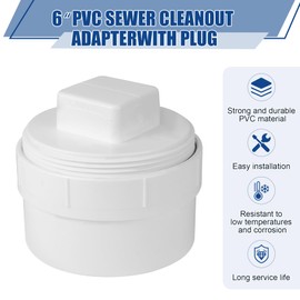 YullSorom 6" PVC Sewer Cleanout cap,PVC DWV Flush Sewer Cleanout Adapter with Plug Pipe Fitting for Outdoor Garden,RV and More Drainage Piping System