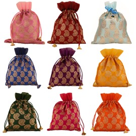 Touchstone Large Drawstring Bag Potli for Gift Wedding Jewellery Packaging Bridal Party Favours Assorted for Women, Stone, Silk