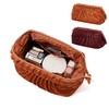 Francfranc Velour Pleated Wire Pouch, Orange with Pocket, Cosmetic Storage