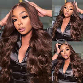 Otinid Chocolate Brown Lace Front Wig 13x4 Body Wave Lace Front Wigs Human Hair Pre Plucked 180 Density Hd Lace Frontal Wigs Human Hair 4# Brown Wig Human Hair Colored Wigs 22 Inch