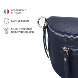BRISE Bauchtasche Damen Echtes Leder LUCIA Handgemachte Umhängetasche Crossbody Bag mit Ledergurt + Optionalen Breiten Gemusterten Riemen 3 Fächer Stylische Made in Italy Gürteltasche (Dunkelblau - 3)