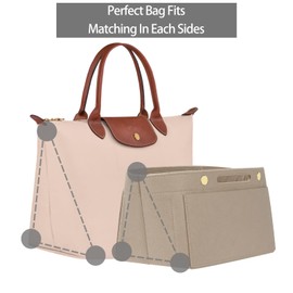 ETTP Purse Organizer Insert for le pliage Tote，Handbag Organizer Compatible with le pliage Shoulder Bag Large/Small,LE PLIAGE Top Handle Small/Medium (Beige, Large)