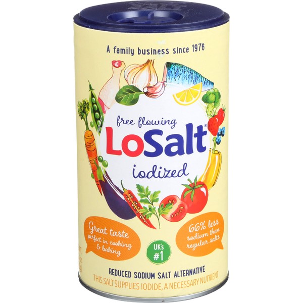 Losalt Reduced Sodium Iodized Salt - Case of 6 - 12.35 oz.