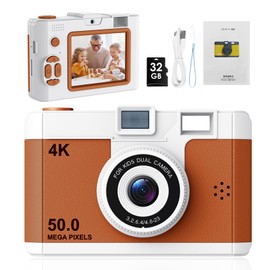 50.0 Mega Pixels Kids Camera for 5-13 Year Old Girls Boys with WiFi,MP3,Video Recording,Children Digital Selfie Video Camcorder 1080P Dual Lens 2.4 Inch HD,32G TF Card (Brown)