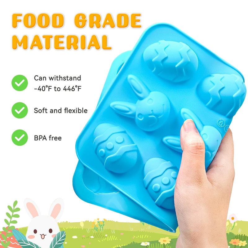 Easter Silicone Chocolate Molds, 3 Pack Egg Bunny Rabbit Shaped