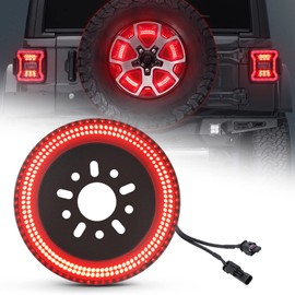 CAFOPAR 3-Side Spare Tire Brake Light Fit for Jeep Wrangler 2018-2025 JL, Plug&Play 3rd Third Brake Light LED Rear Ring Wheel Light, Red