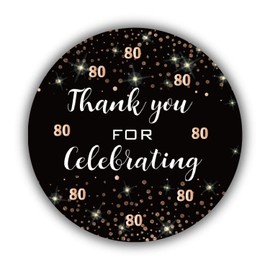 Gold 80th Birthday Thank You Stickers, 80th Birthday Party Favor Labels, 80th Birthday Party Decor, 50 Stickers 1.75 inches.
