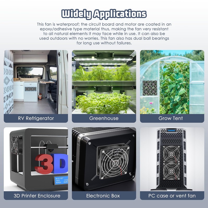 Yeuzbur IP67 Waterproof Fan 80×25mm 12v Fan DC 2-Pin 2-Pack