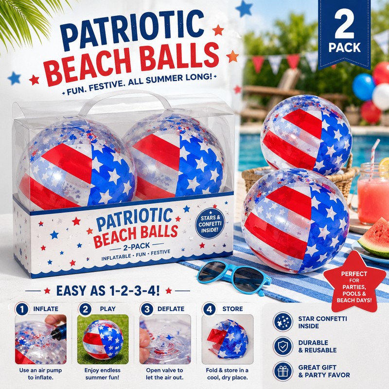 2-Pack Patriotic Beach Balls for Pool Parties – 20-Inch Confetti