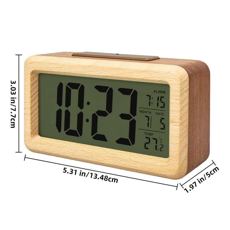 everwood Wooden Digital Battery Operated Alarm Clocks for Bedrooms, Beside,