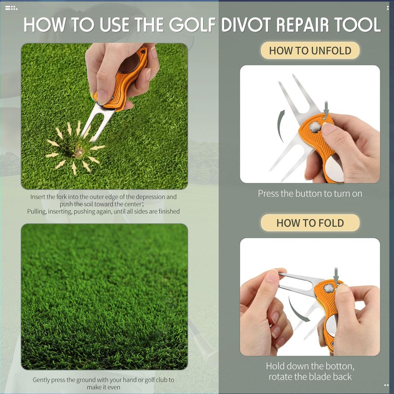 Skylety 4 Pieces Golf Divot Repair Tool with Magnetic Button