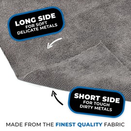 The Rag Company - Mini-Miner - Professional Metal Polishing Microfiber Towels for Cars, Safe on High-End Wheels and Soft Metals, 70/30 Blend, Dual-Pile, 365gsm, 10in x 10in, Grey (4-Pack)