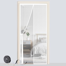 Magnetic Door Screen 80 x 200 cm, SMALUCK Heavy Duty Fly Door Screen Mesh with Powerful Magnets, Durable Mesh Curtains Keeps Bugs Out, Frame Hook & Loop, Kid and Pet Friendly