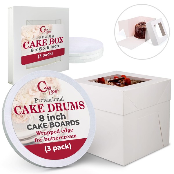 Cakebon Cakebon Cake Boxes with Boards - 8 Inch Round