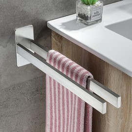 Towel Rail No Drilling Stainless Steel Towel Holder for Gluing Towel Holder Double Arm Towel Holder Wall for Bathroom and Kitchen Silver