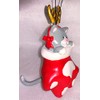 FIGI Grey Tabby Cat in Antlers Inside Red Paw Stocking