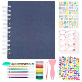 Kids Scrapbook Self Adhesive Photo Album 25 Pages Hard Cover DIY Photo Album for Instant Camera Print Paper with DIY Accessories (Dark Blue)