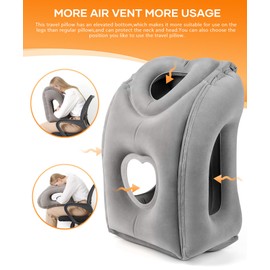Sunany Travel Pillow, Upgraded Plane Pillow for Long Flights, Inflatable Neck Pillow Used for Airplanes,Cars,Buses,Trains,Office Napping with Eye Mask,Earplugs (Gray)