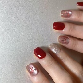 24STK Press on Nails Kurz Square, Cat Eye Künstliche Nägel Fingernägel zum Aufkleben, Rot Glitzer Gold Kunstnägel Fake Nails Klebe Nägel Acrylnagelspitz Damen Nagel Zubehör