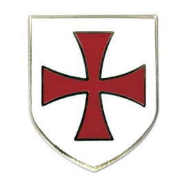 Knights Templar Crusader Red Cross White Shield Masonic Lapel Pin - [White & Red][1'' Tall]