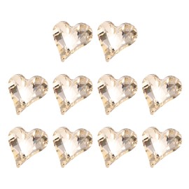 MECCANIXITY 10 Pcs 3D Heart Light Gold Nail Rhinestones 12x13mm K9 Glass Crystal Rhinestones Pointed Back Crooked Heart Gems for Nail Charm Art DIY Craft