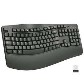 EDJO Ergonomic Wireless Keyboard with Wrist Rest, Wave Keys, for Large Hands, 2.4GHz Full Size Ergo Cordless USB Computer Keyboard, Comfortable Natural Typing, for Laptop, Mac, Windows (Gray)