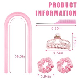 Lockenwickler Locken Ohne Hitze,Rutschfest Heatless Curls Band mit Haarnadel mit Kamm,DIY Haare Locken Ohne Hitze Frisurenset,für Lange Haar,Rosa