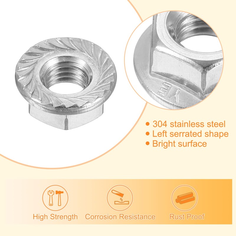 sourcing map Flange Left Hand Nuts, M8x1.25mm 304 Stainless Steel