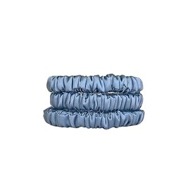 Jasmine Silk Charmeuse Pure Silk Hair Scrunchies - Pack of 3 - Skinny Blue