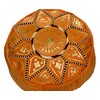 Moroccan Pouf Ottomans Hand Made Leather Luxury Footstools Cover Orange