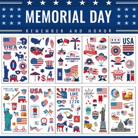 Hying 10PCS Patriotic 4th of July Tattoos Temporary for Kids Adults, American Flag Patriotic Temporary Tats for 4th of July Decoration Party Supplies Washable Non-Toxic Patriotic 4th of July Stickers
