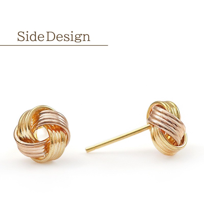 Barzaz Women's Earrings, Mizuhiki Motif, Gold, Pink Gold, Bicolor Small,