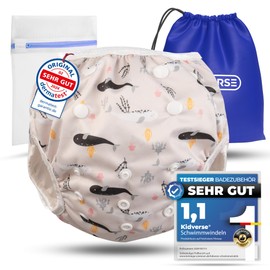 KIDVERSE Baby Swim Nappy, 0-3 Years, Skin-Friendly Swim Nappies, Reusable & Absorbent, Baby Swim Nappy Including Carry Bag & Laundry Net, Size Adjustable Swim Nappies Baby