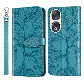 IMEIKONST Compatible with Honor 90 Wallet Case, Premium Leather Flip with [Card Holder] [Magnetic Closure] Shockproof Stand Function Protective Cover for Honor 90. Tree Blue RXZ