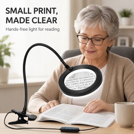 10X LED Magnifying Glass Desk Lamp with Clamp, 3 Color Modes & 10 Brightness Levels