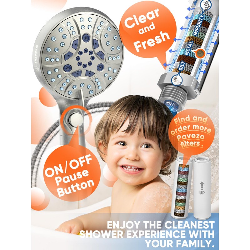 Pavezo® High Pressure Handheld Shower Head with Filter, ON/OFF Switch