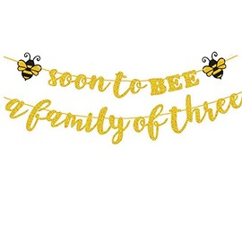 Soon To Bee a Family of three Banner, Welcome Baby Party Banner,Bumble Bee Theme Baby Shower/Mommy to Bee/Daddy to Bee Badge Party Supplies Decoration
