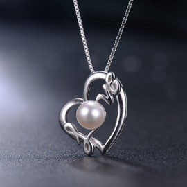 VIKI LYNN Pearl Necklace Heart Necklace 7-8mm Freshwater Cultured Pearls 925 Sterling Silver Gifts for Women