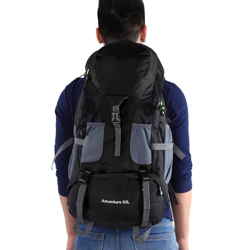 50L Waterproof Bag Camping Climbing Outdoor Travel Hiking Backpack Black