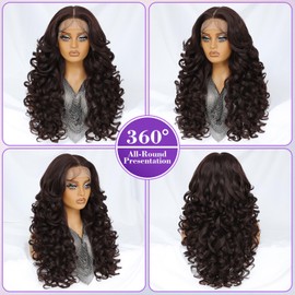 Felek Reddish Brown Lace Front Wig Synthetic 13x6 Auburn Loose Wave HD Transparent Lace Frontal Wigs Pre Plucked Wear and Go Glueless Wigs for Black Women 24 inch Long Curly Wig