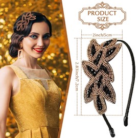 2pcs 1920s Leaves Beaded Headband Vintage Headdress Flapper Headband Elegant Crystal Rhinestone Flapper Headband for Women Costume Party